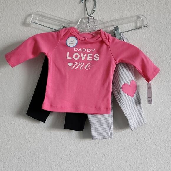 CARTER'S Leggings & Top 3 Piece Set Daddy Loves Me Size 3M Pink & Black - Picture 1 of 12